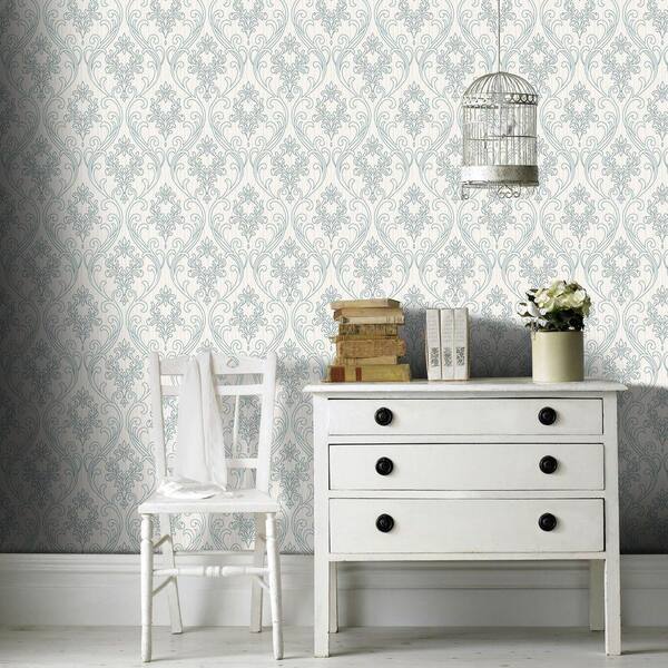 Graham & Brown Duck Egg and White Royale Wallpaper