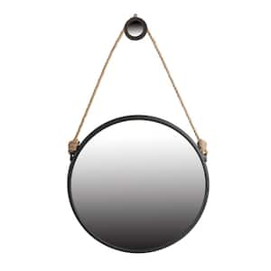 Modern 29.5 in. W x 29.5 in. H Cleveland Round Framed Wall Mirror in Black with Rope Strap