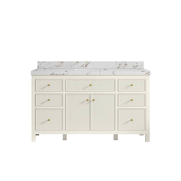 Willow Collections Sonoma 60 in. Single Sink Freestanding Alabaster Bath Vanity with Viola Brown Quartz Top Unassembled