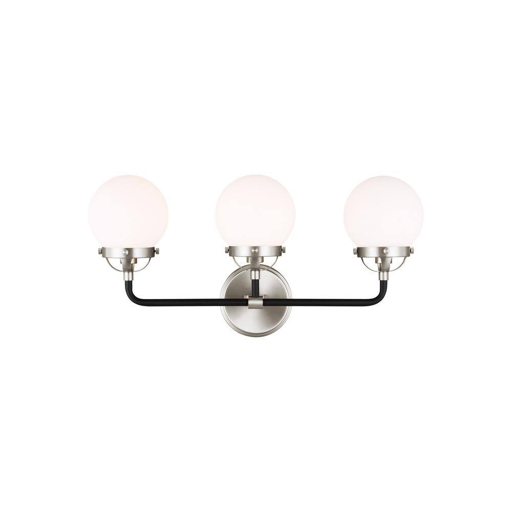 Brushed Nickel 3-Light Vanity with Etched Glass Shades