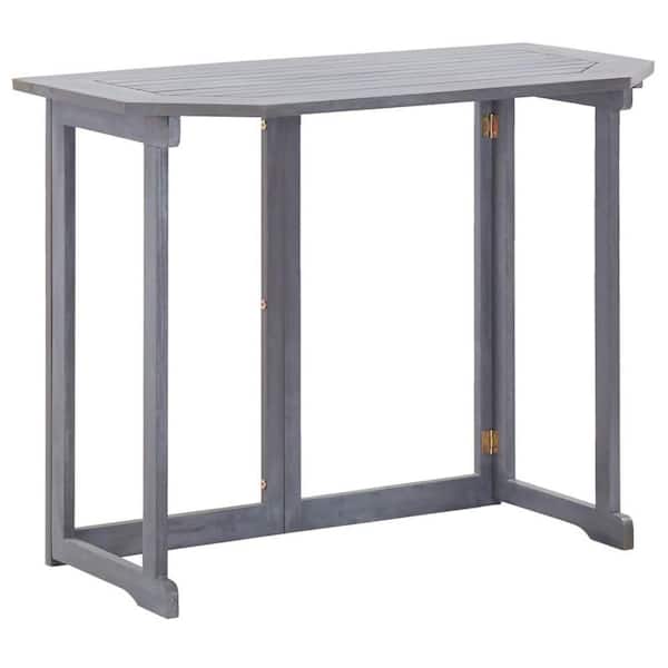 Gray Rectangular Wood 29.1 in. Outdoor Folding Side Balcony Table