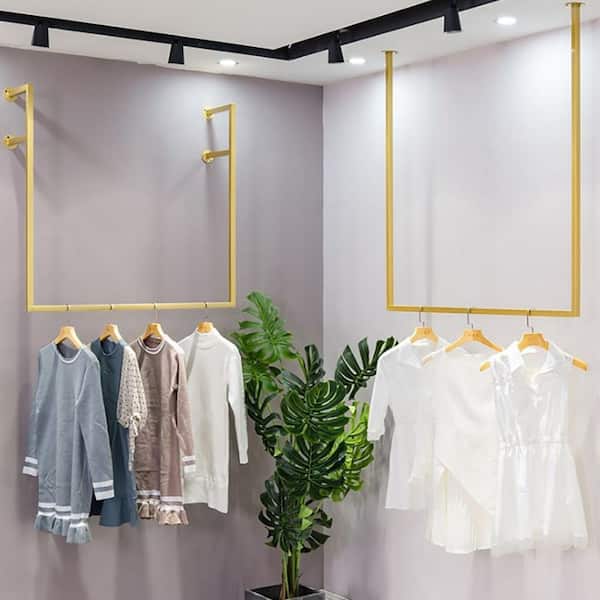 Double layer gold floor standing rack, display rack for clothing store,  clothes hanger for women's clothing store