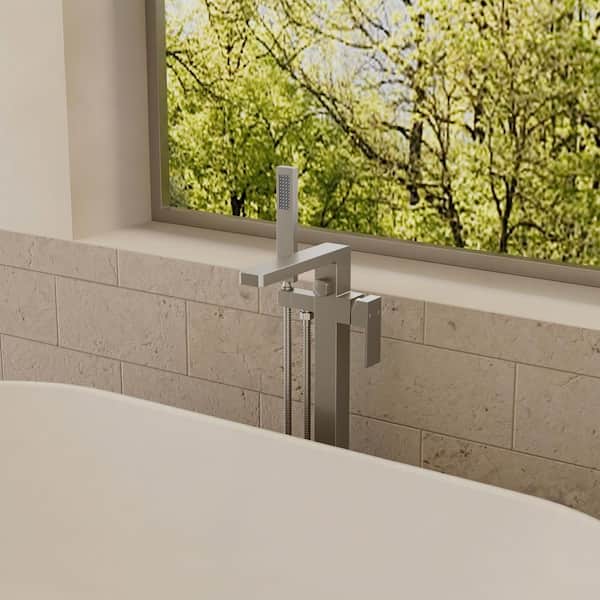 Single-Handle Floor Mounting Claw Foot Tub Faucet with Hand Shower in Brushed Nickel