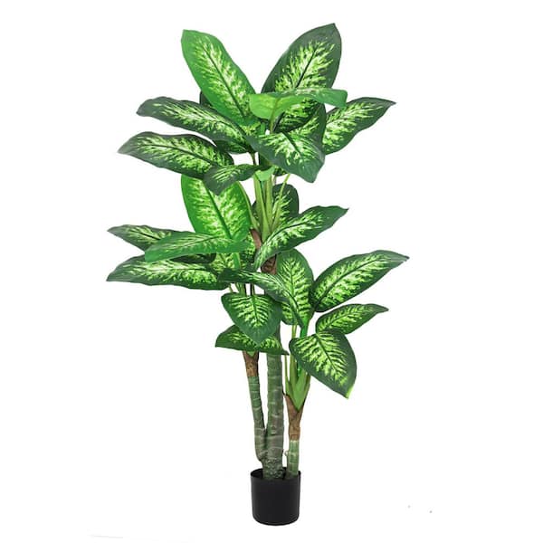 5 ft. Real Touch Green Variegated Artificial Dieffenbachia Tree in Black Pot