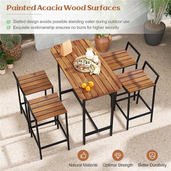 Costway 5-Piece Wood Rectangle 40 in Outdoor Bistro Set HCST01310