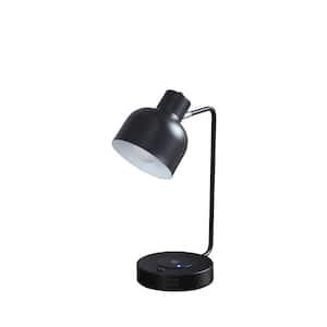 15.25 in. Black Standard Light Bulb Bedside Table Lamp with Black Metal Shade
