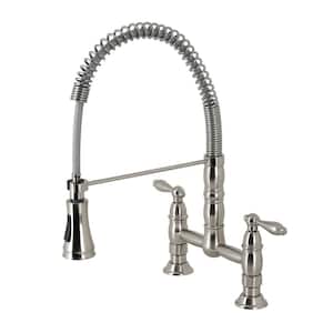 Heritage 2-Handle Deck Mount Pull Down Sprayer Kitchen Faucet in Brushed Nickel