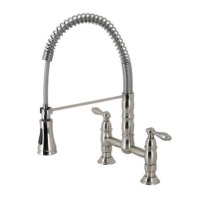 Heritage 2-Handle Deck Mount Pull Down Sprayer Kitchen Faucet in Brushed Nickel