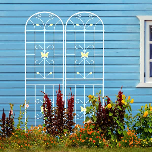 Metal Garden Trellis 86.7 in. x 19.7 in. Rustproof Trellis for Climbing Plants, White (2-Pack)
