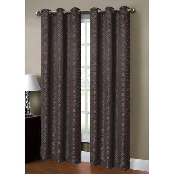 Window Elements Charcoal Jacquard Grommet Room Darkening Curtain - 38 in. W x 84 in. L (Set of 2)