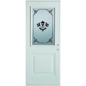 32 in. x 80 in. Silkscreened Glass 1/2 Lite 1-Panel Painted White Left-Hand Inswing Steel Prehung Front Door
