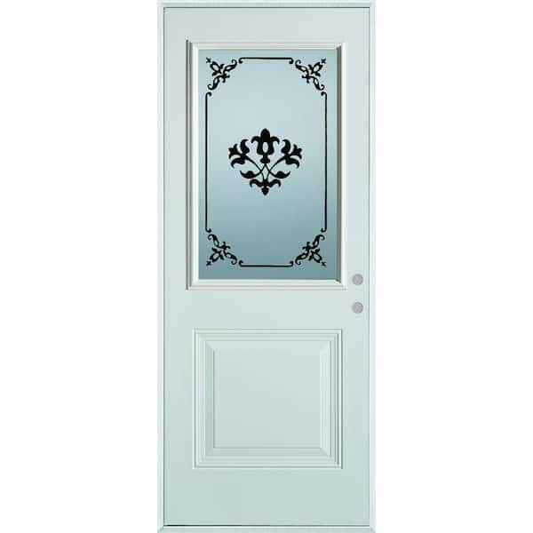 Stanley Doors 32 in. x 80 in. Silkscreened Glass 1/2 Lite 1-Panel Painted White Left-Hand Inswing Steel Prehung Front Door