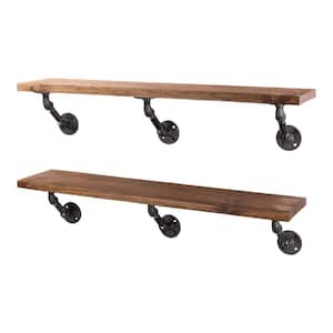 36 in. x 7.5 in. x 6.75 in. Autumn Brown Restore Wood Decorative Wall Shelf with Industrial Steel Pipe Brackets
