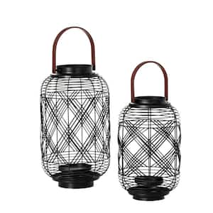 15.25" & 12.25" Moden Black Woven Lantern Set of 2, Metal