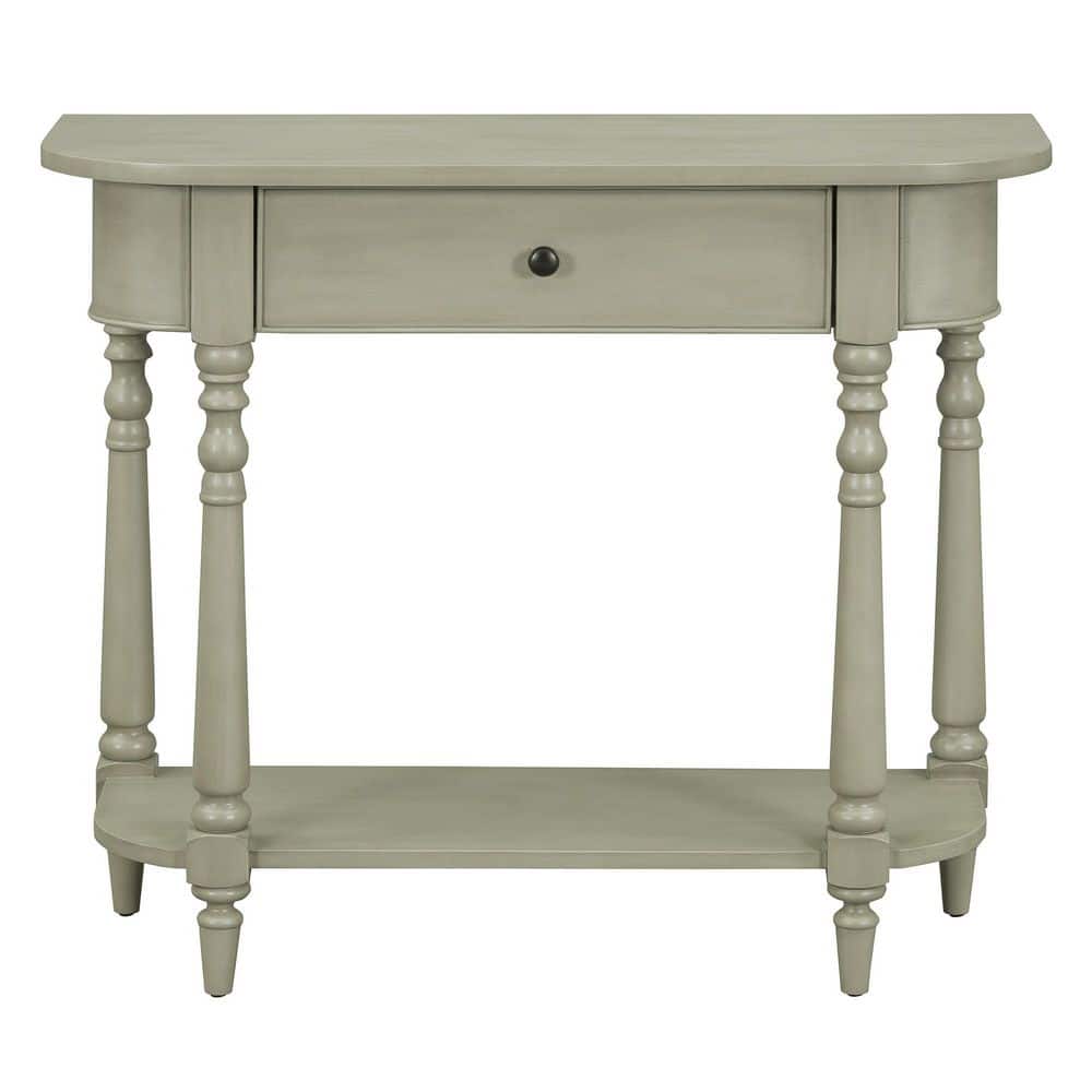 36 in. Gray Rectangle Solid Wood Narrow Console Table with Curved Corner En
