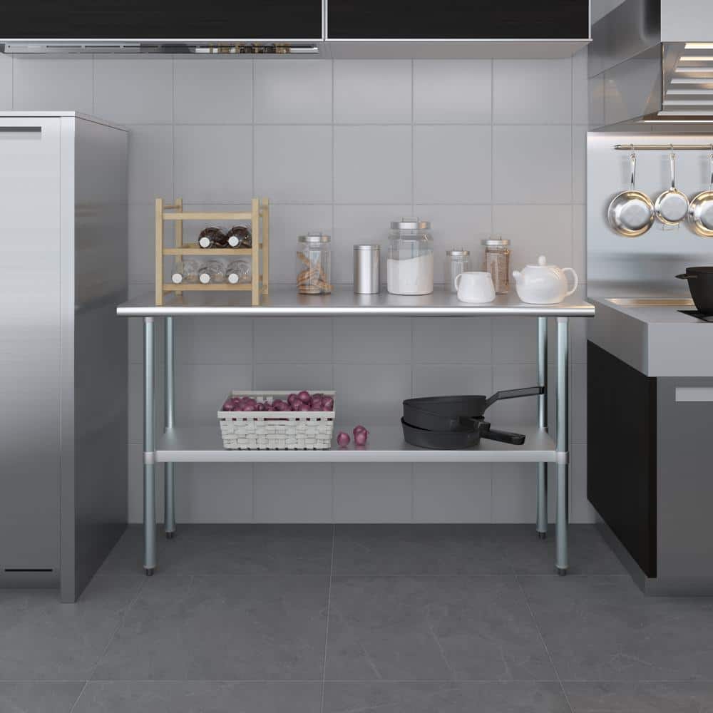 60" Stainless Steel Kitchen Utility Table with Galvanized Undershelf
