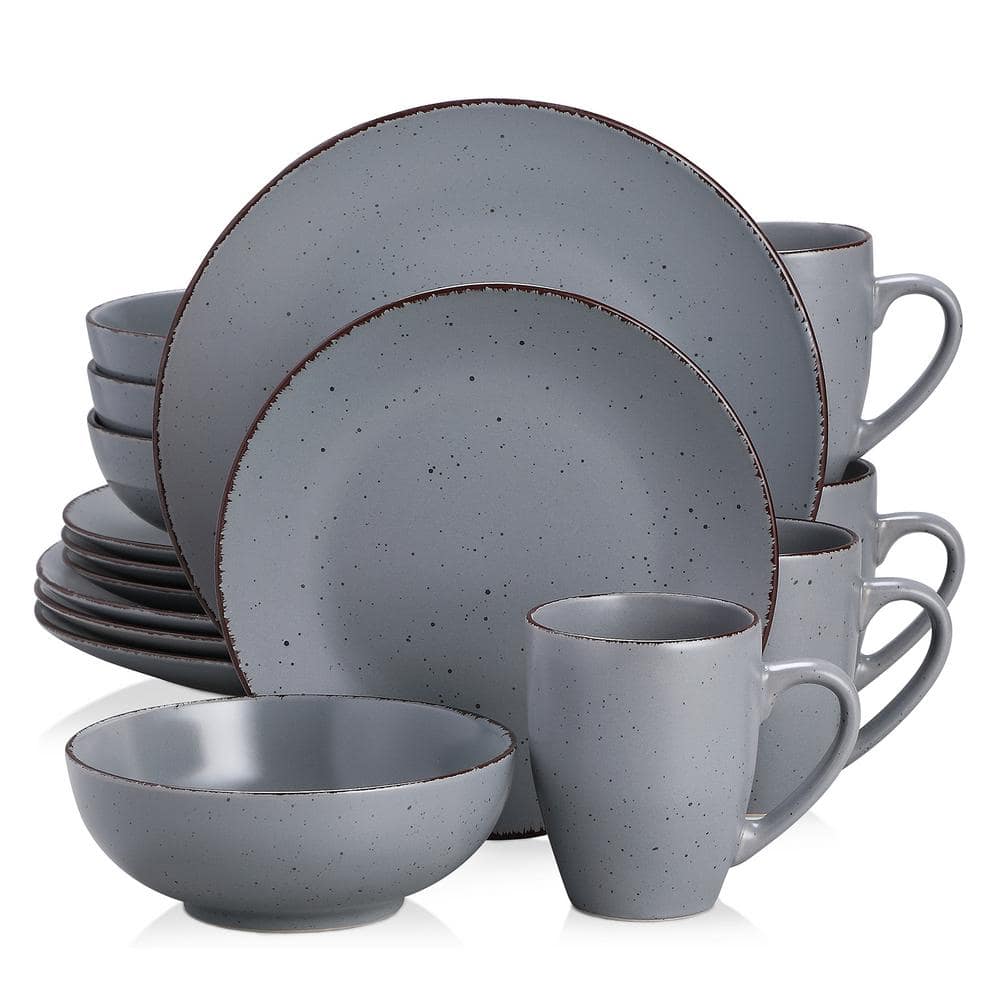 vancasso Moda 16-Piece Matte Gray Speckle Glaze Stoneware Dinnerware ...