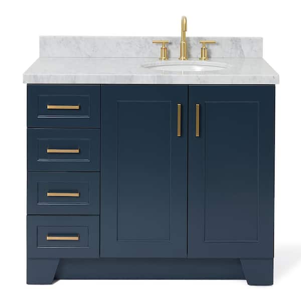 Taylor 42 in. W x 22 in. D x 36 in. H Bath Vanity in Midnight Blue with Carrara White Marble Top