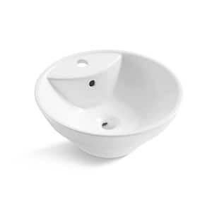 17 in. White Ceramic Round Above Counter Sink Basin
