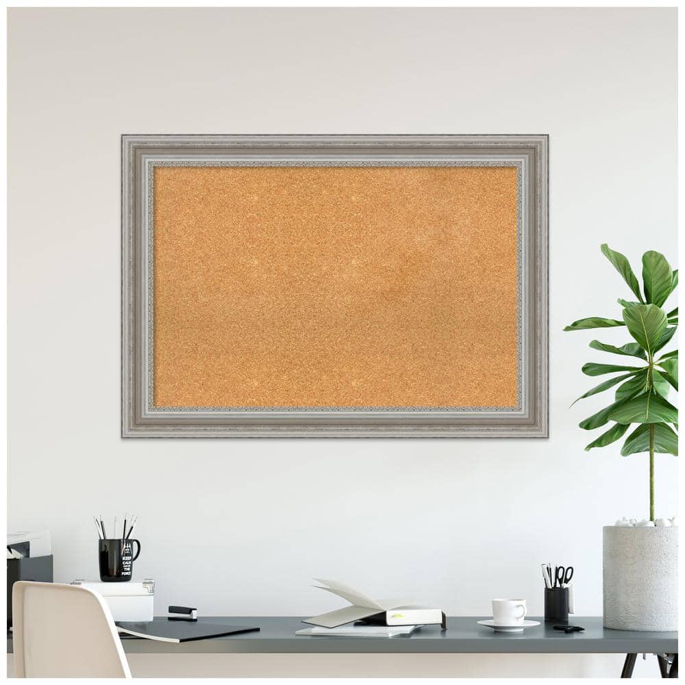 Parlor Silver Framed Natural Cork Bulletin Board 42" x 30"