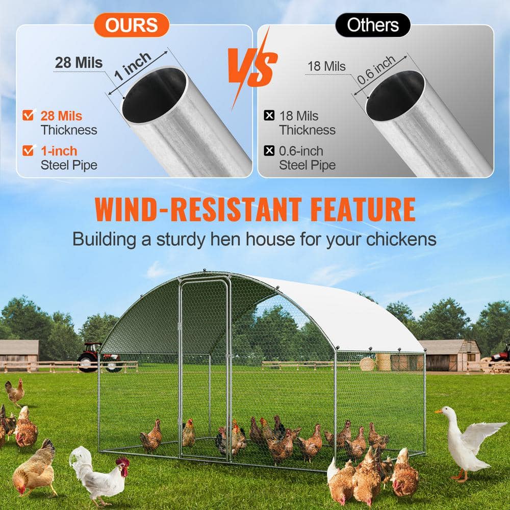 Large Silver Metal Chicken Coop with Waterproof Cover