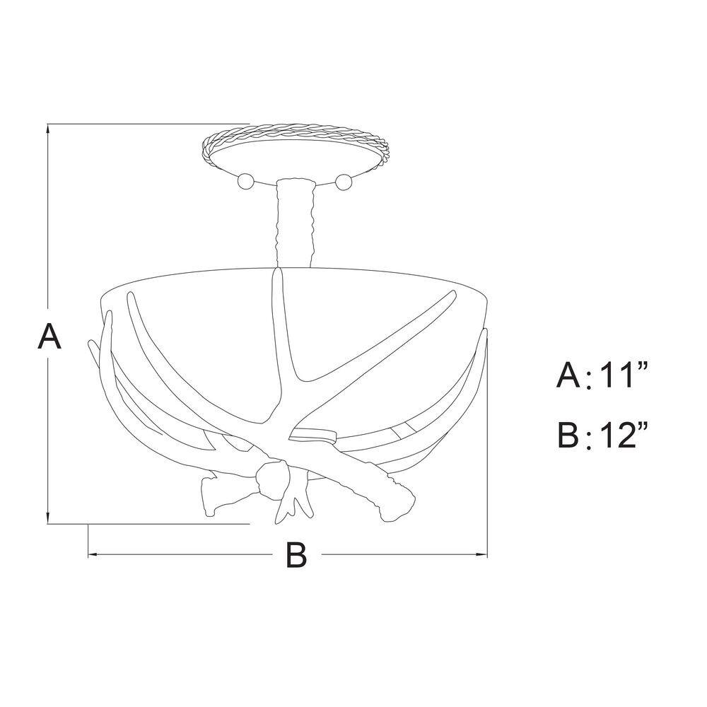 Rustic Antler 12" Black Walnut Semi-Flush Ceiling Light with Creme Glass