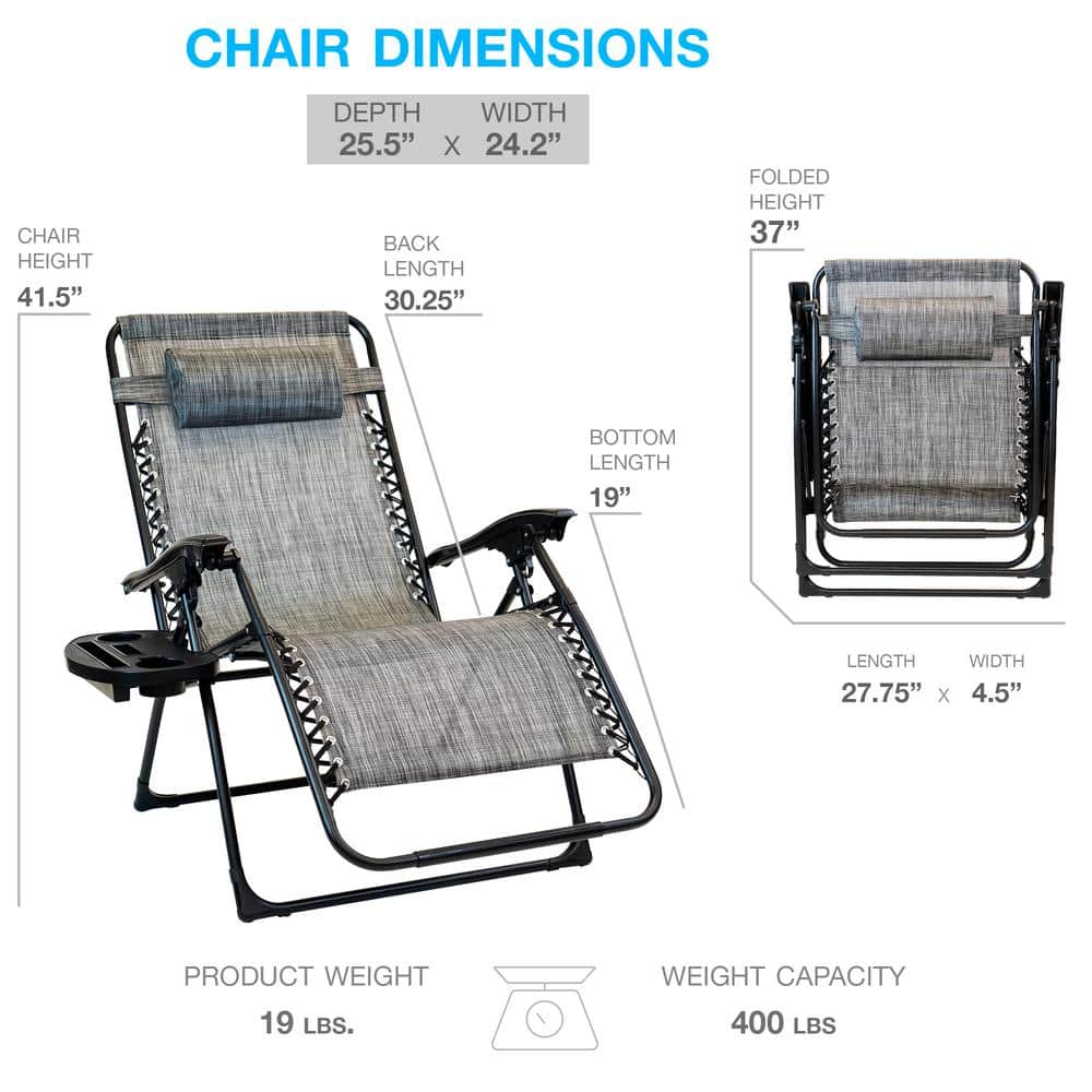 Black Steel Zero Gravity Lounge Chair with Gray Textilene Fabric