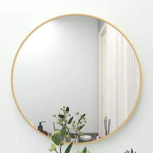 24 in. W x 24 in. H Small Round Metal Framed Wall Bathroom Vanity Mirror in Gold