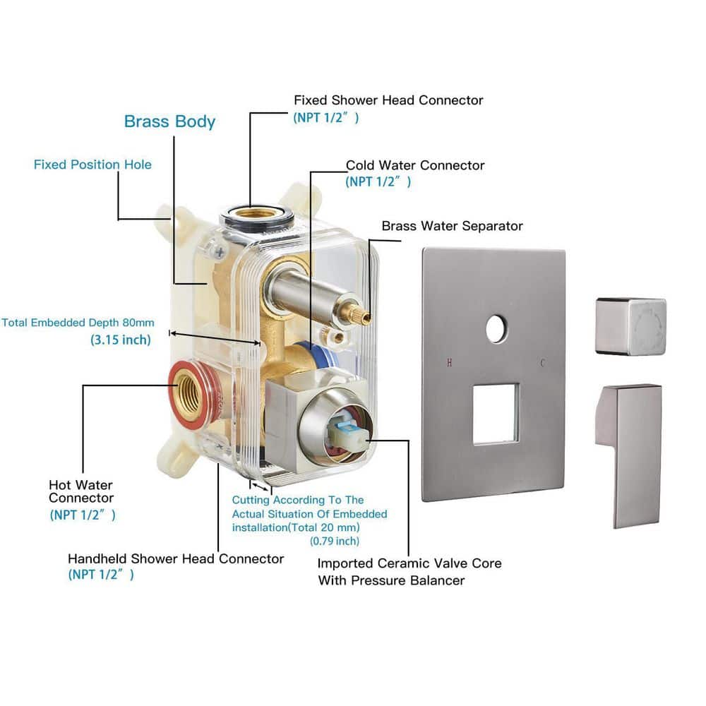 Brushed Nickel 10-Inch Rain Shower System with Handheld and Valve