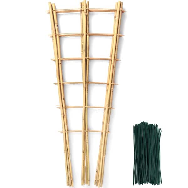 3 ft Bamboo Plant Trellis Fan Shaped Support Light Brown 6 Pack