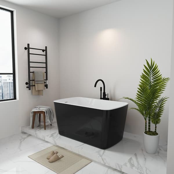49 in. x 28 in. Soaking Tub Acrylic Freestanding Soaking Bathtub Square-Shape Japanese Gloss Black