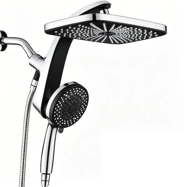 1-Piece Rain Shower Head with Handheld Spray Combo in Chrome with Fixed Showerhead and 10 Sprays Handheld Shower Head