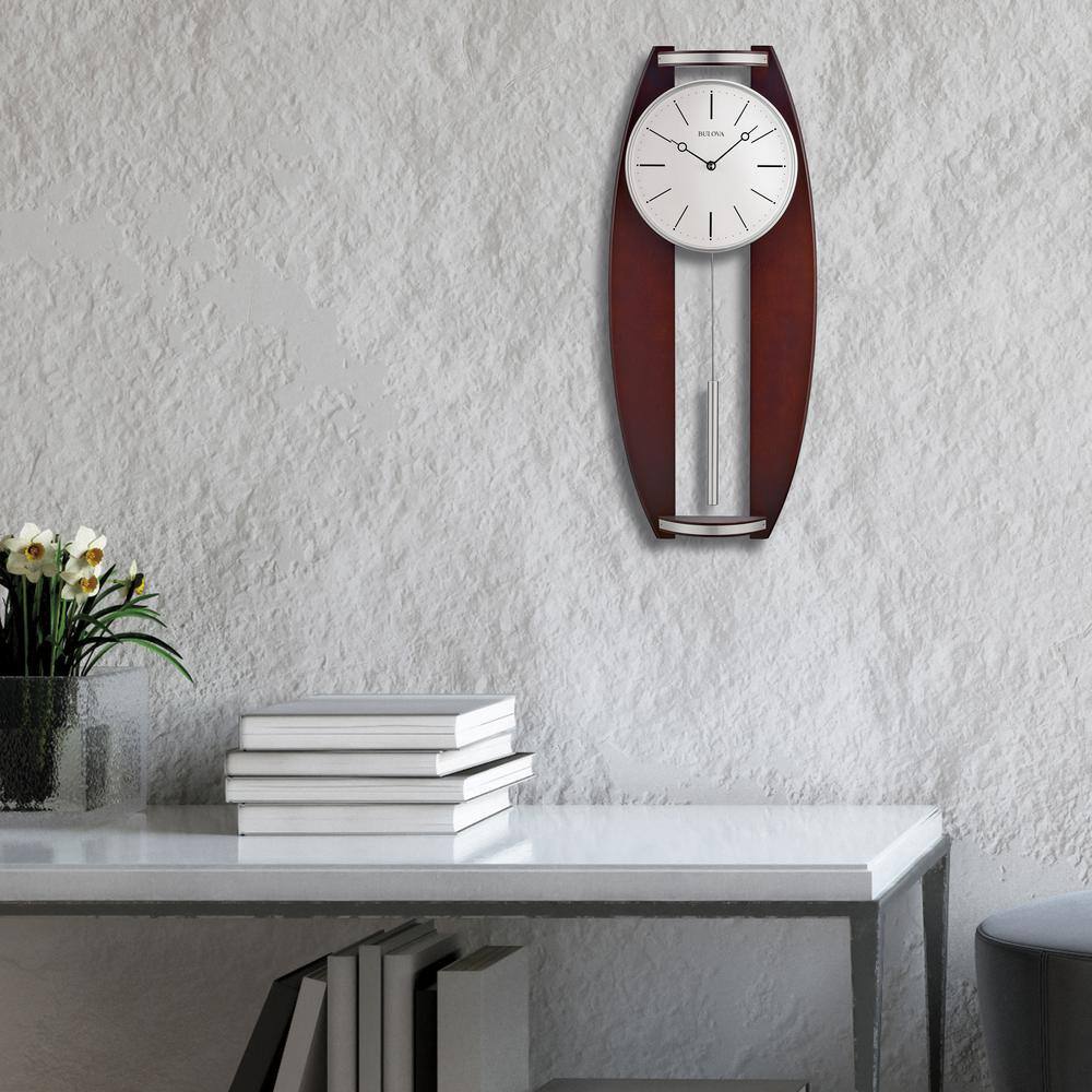 Espresso Ash Wood Oval Wall Clock with Silver Pendulum