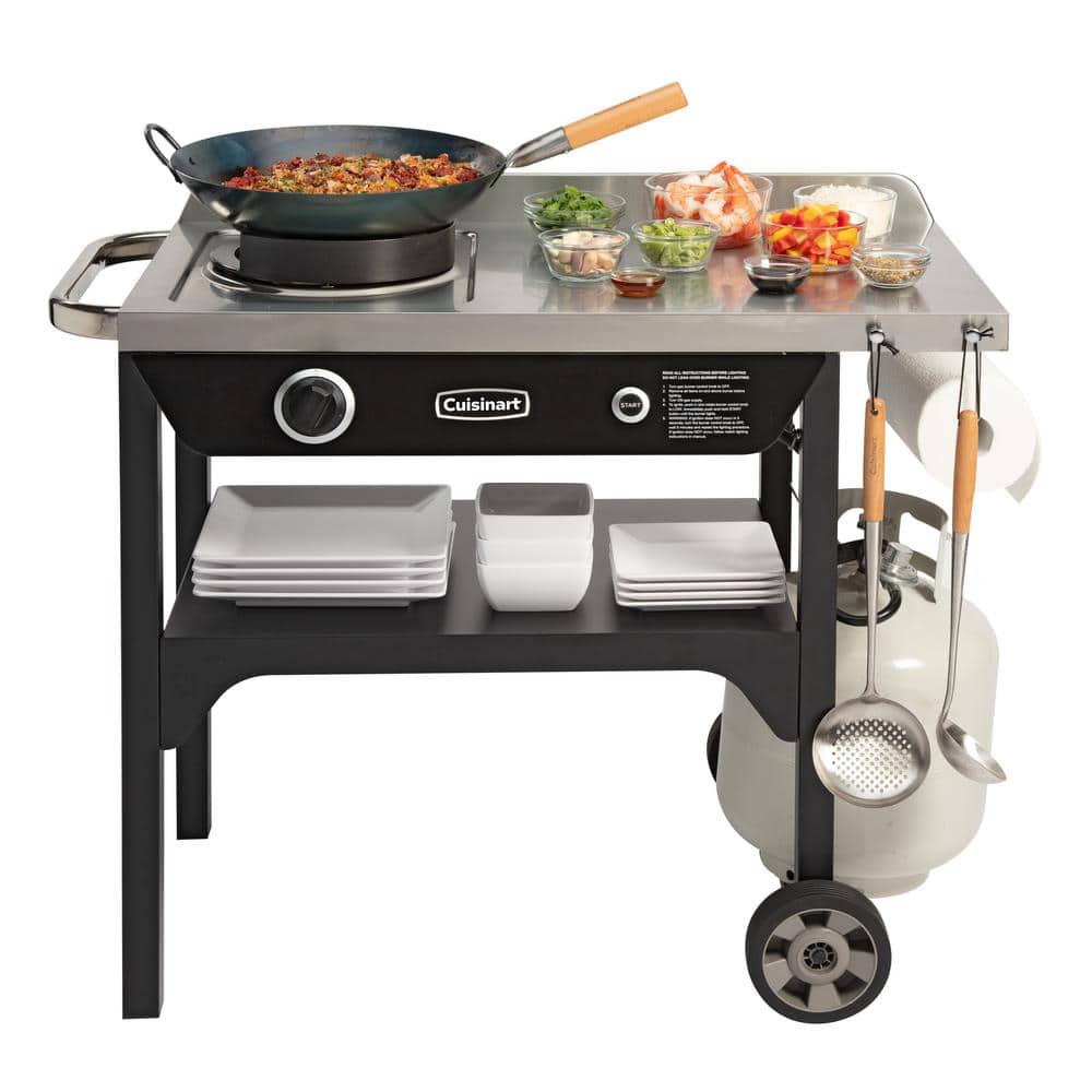 Cuisinart Black and Stainless Steel Outdoor Wok Station with Carbon Steel Wok