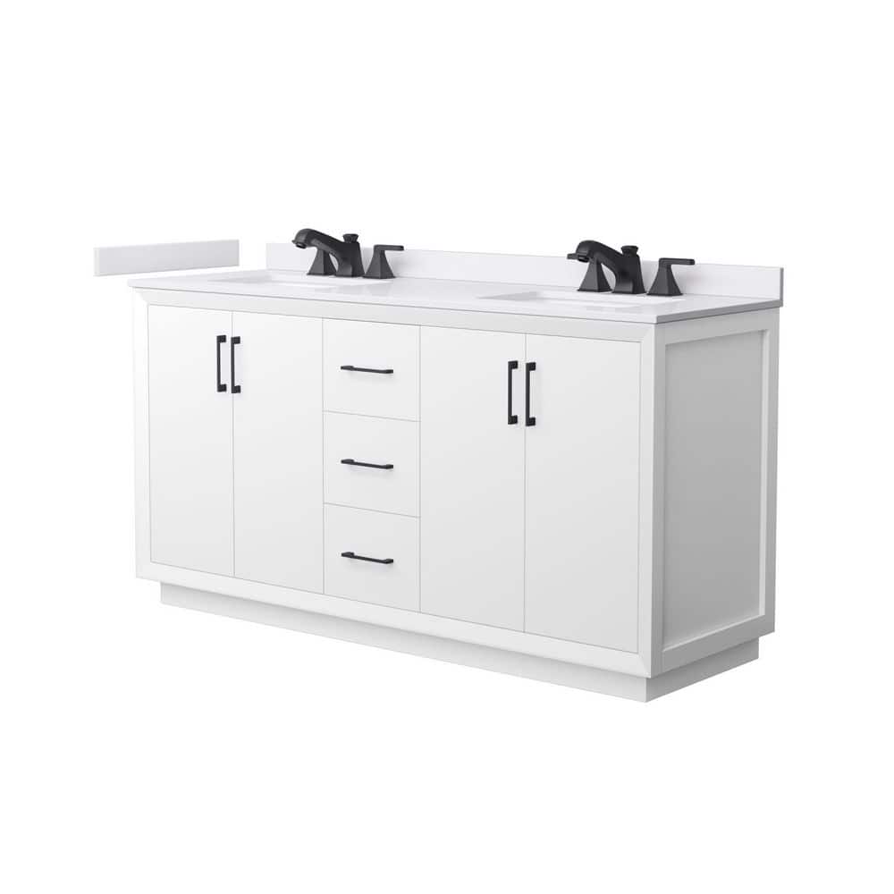 Strada 66 in. Double Freestanding White Bath Vanity with White Cultured Marble Top Assembled price history on PriceWatchPro