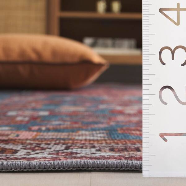 SAFAVIEH Tucson Blue/Rust 4 ft. x 6 ft. Machine Washable Ornate