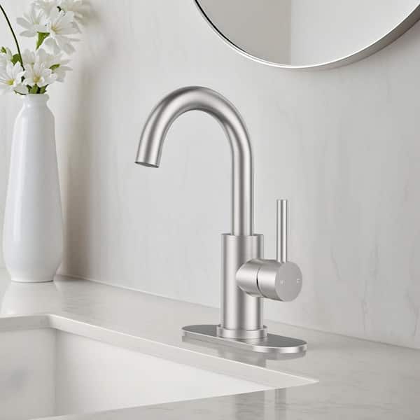 Single Hole 1-Handle Bathroom Faucet in Brushed Nickel