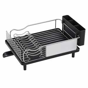 Stainless Steel Black Dish Drying Rack with Drain Board, Utensil Holder, Rustproof Dish Drainer for Kitchen Counter