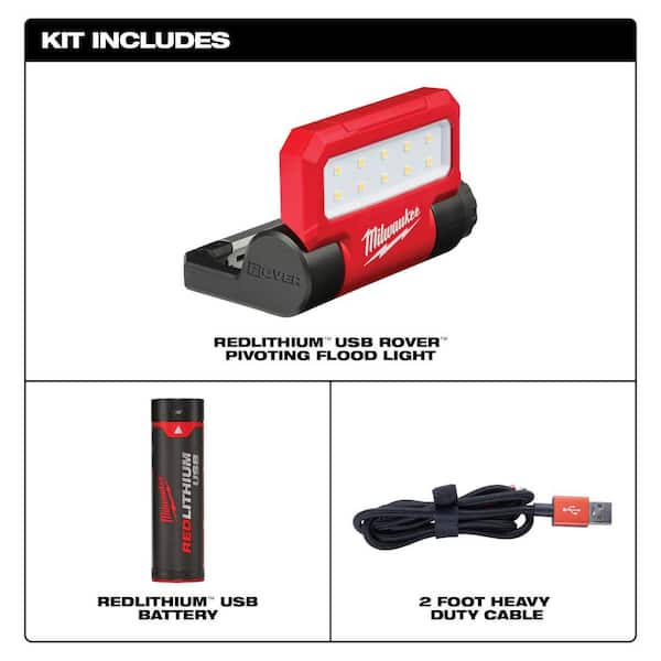 550 Lumens LED REDLITHIUM USB Pivoting Flood Light & 800 Lumens LED USB Rechargeable HP Fixed Focus Flashlight