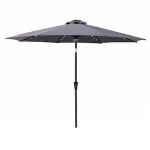 9 ft. Aluminum Market Solar Tilt Patio Umbrella with LED Lights in Anthracite Solution Dyed Polyester