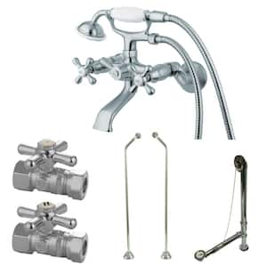 Combo Set 3-Handle Claw Foot Tub Faucet with Hand Shower in Chrome