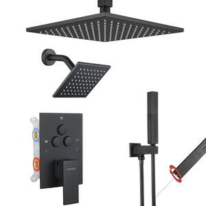 Single Handle 4-Spray Shower Faucet 1.8 GPM 10 in. Square Ceiling Mounted Shower with Pressure Balance in. Matte Black