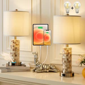 Carolene 20.75 in. Table Lamp Set of 2, Dimmable Bedside Nightstand Touch Lamp with Dual USB and AC Outlet