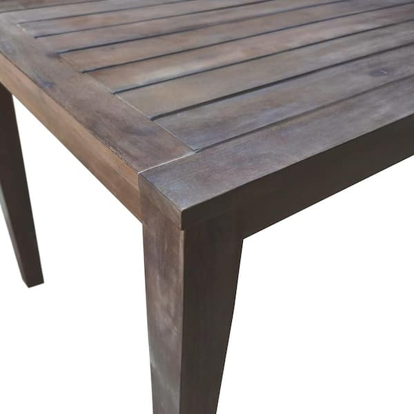 テーブル Gray 7-Piece Acacia Wood Outdoor Dining Set with Beige Cushions