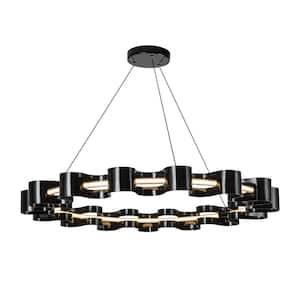 Nami 31-Watt 35 in. 10-Light Integrated LED Gloss Black Chandelier