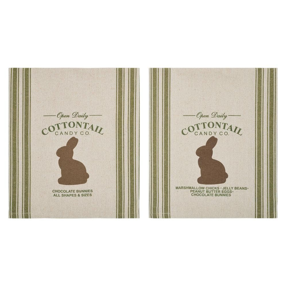 Bunny Hop Light Creme and Sage Green Cotton Tea Towel Set