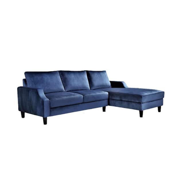 US Pride Furniture Sophia 2 Piece Dark Blue R Velvet 3 Seats Right Facing Sectional Sofa with Removable Cushions