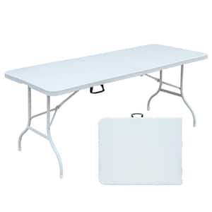 71 in. White Plastic Rectangular Table with White Metal Frame Multi-purpose outdoor folding Picnic Table