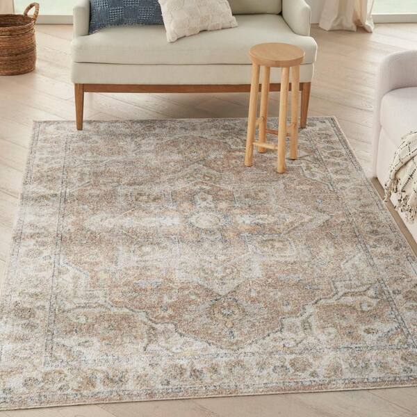 Astra Machine Washable Beige 4 ft. x 6 ft. Distressed Traditional Area Rug