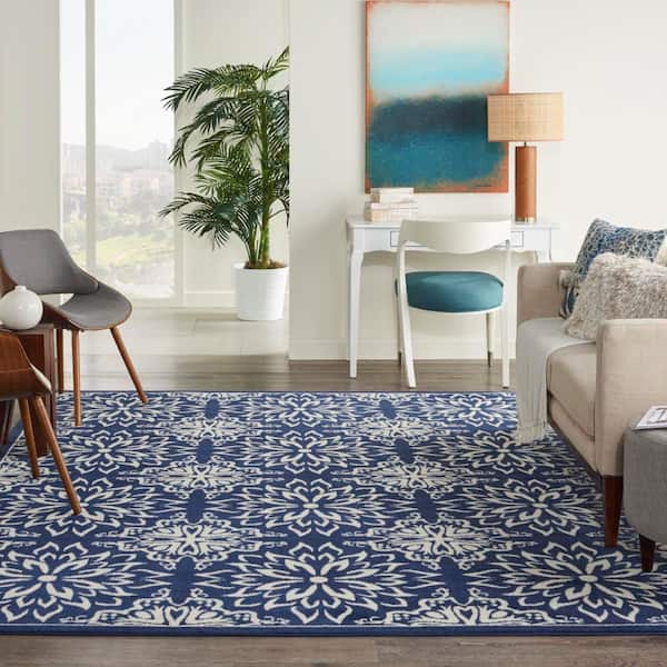 Jubilant Navy/Ivory 8 ft. x 10 ft. Floral Transitional Area Rug